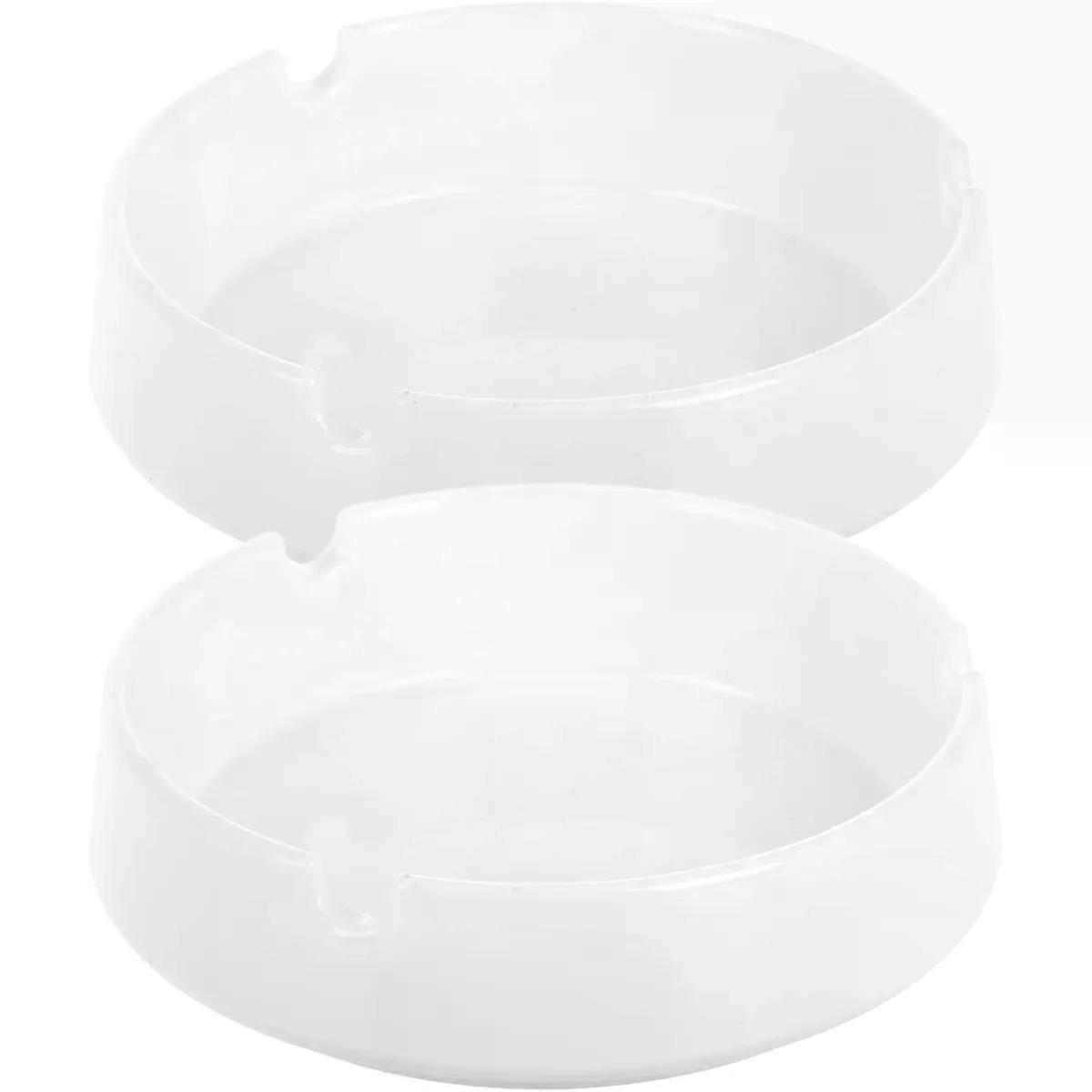 Resistant round White Plastic Ashtray, 2 Pack