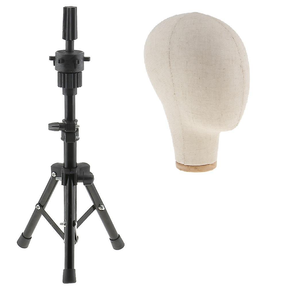 Cork Canvas Block Mannequin Model Head Wigs Making Display with Tripod Stand