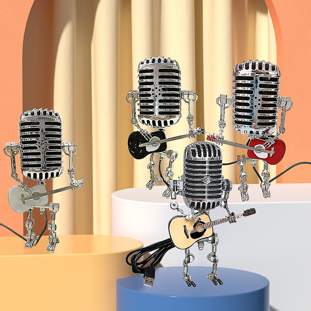 Vintage Microphone Robot Lamp Play Guitar Desk Led Lamp Light Vintage Miniatures