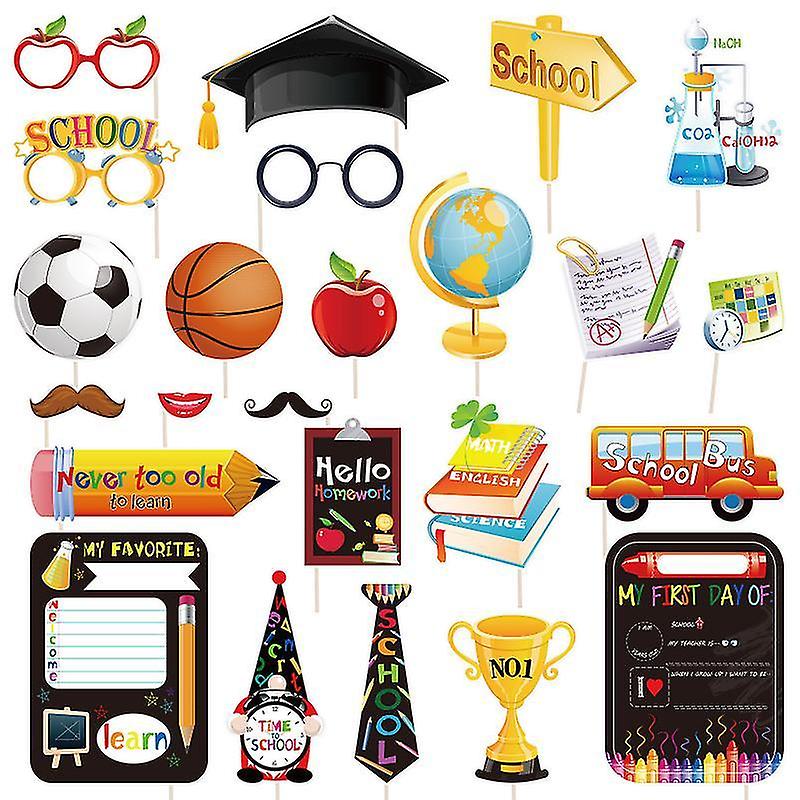 Party Supply Kits Abaodam 24pcs First Day Of School Photo Prop With Wooden Sticks Back T