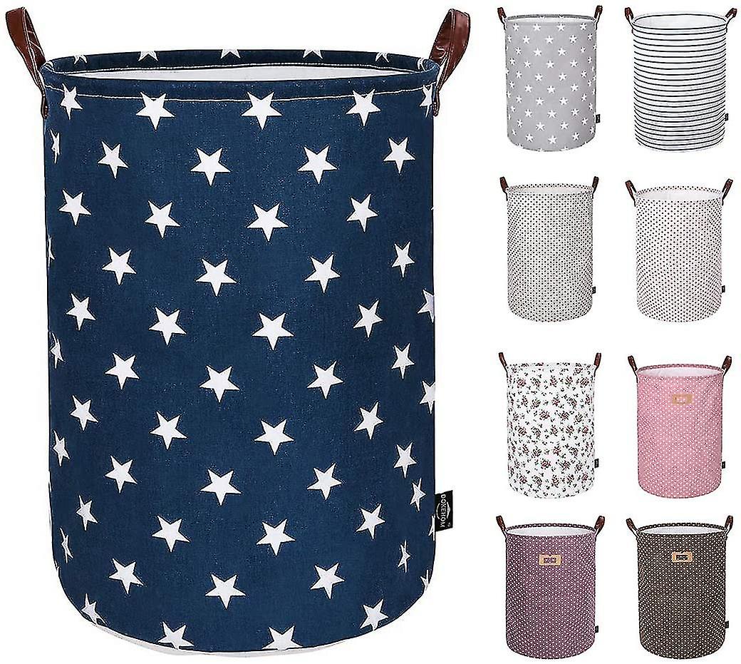 2024 Paniers à linge ronds pliables épaissis, coton (étoile bleue, 19 « / L)