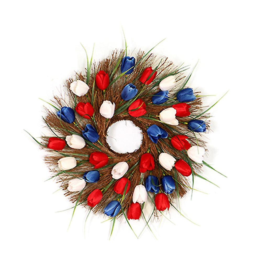 Tulip Wreath Door Wreath Artificial Flower Tulip Floral Twig Spring Wreath for Front Door Mothers
