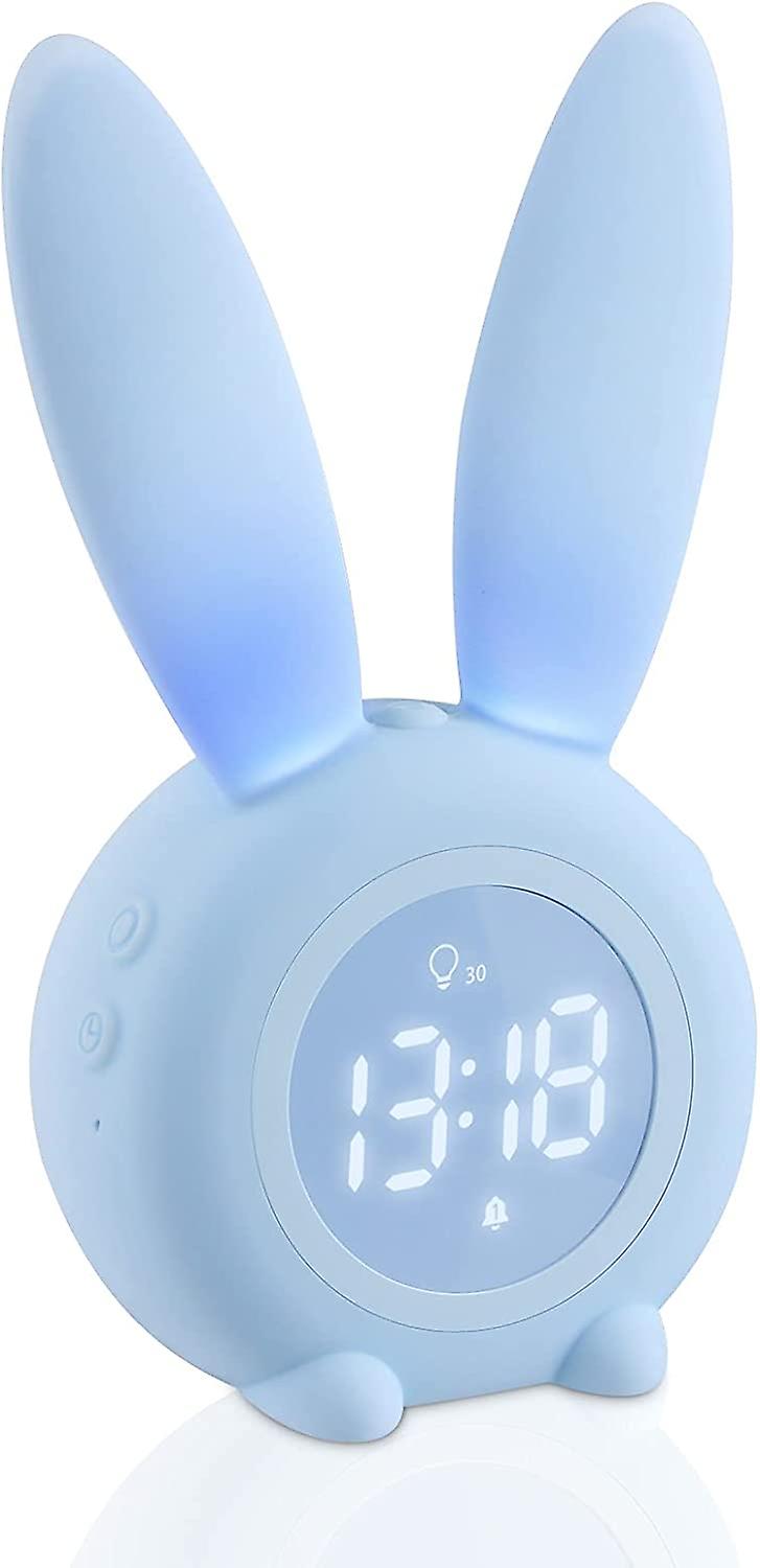 Children's Alarm Clock, Bright Alarm Clock for Children, Cute Rabbit Alarm Clock, Snooze Function Bedside Lamp, Automatic Time/Date/Temperature Displa