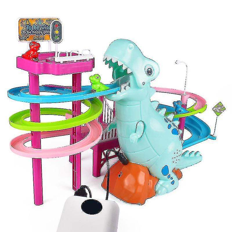 Children's Dinosaur Paradise Set Toys Climbing Stairs Track Slides Electric Automatic Assembly With Music Rechargeable