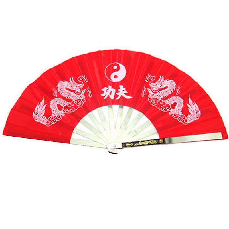Tai Ji Fan Dual Dragon Print Handheld Loud Clack Chinese Style Portable Performance Prop Crafts Anti
