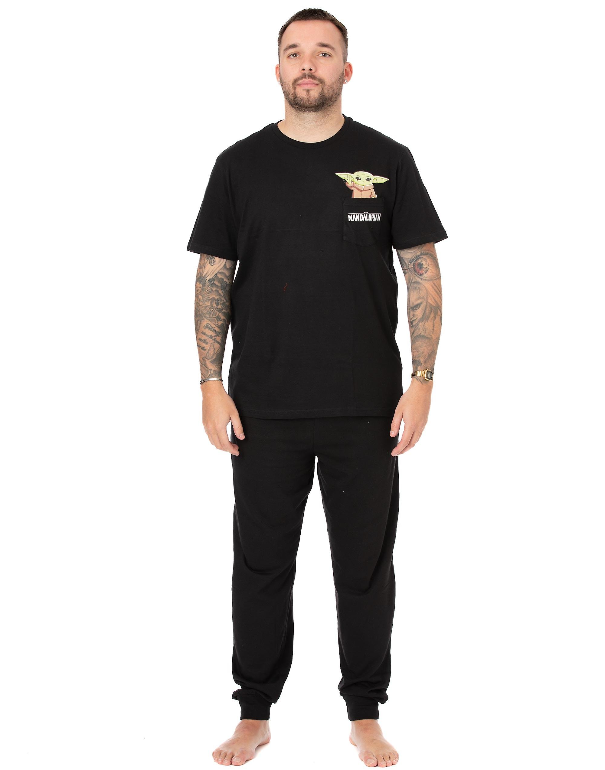 Star Wars Mens Short Sleeve Long Leg Pyjama Set Black Grogu