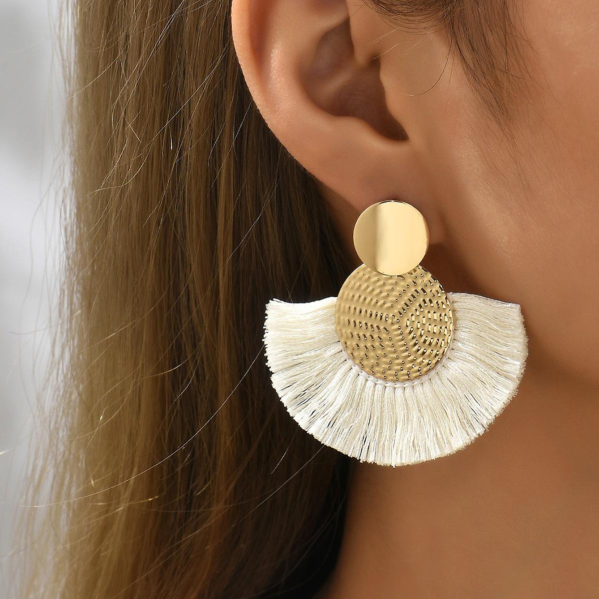 Women earring girl stud ear Drop Bohemian Big Tassel Dangle Drop Statement Wedding White Fringe
