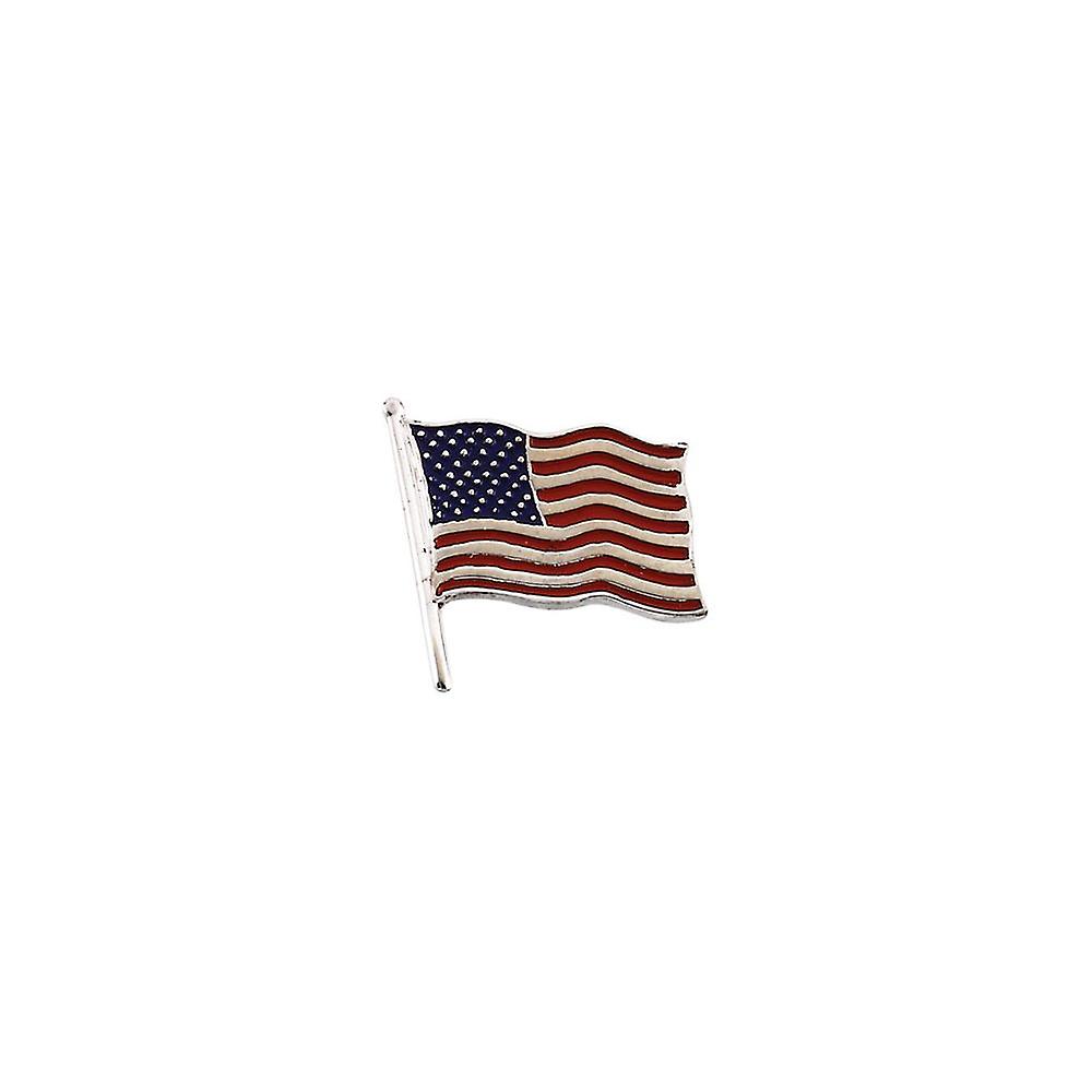 14k Solid Yellow Gold American Flag Lapel Pin Color Brooches and-Pin for Men