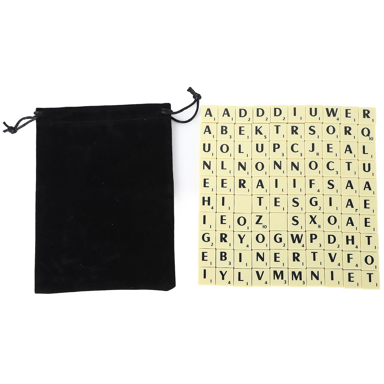 Plastic Letter Tiles Word Game Pieces Educational DIY Spelling Toy Smooth Surface Durable Design with Velvet Drawstring Bag Set for Home and Trave
