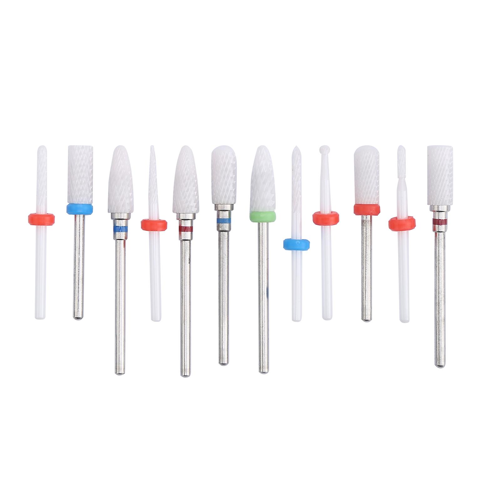 12pcs Ceramic Nails Drill Bit, Ceramic Diamond Drill Bit for Electric Grinding Machine Milling Cutter Files NF178