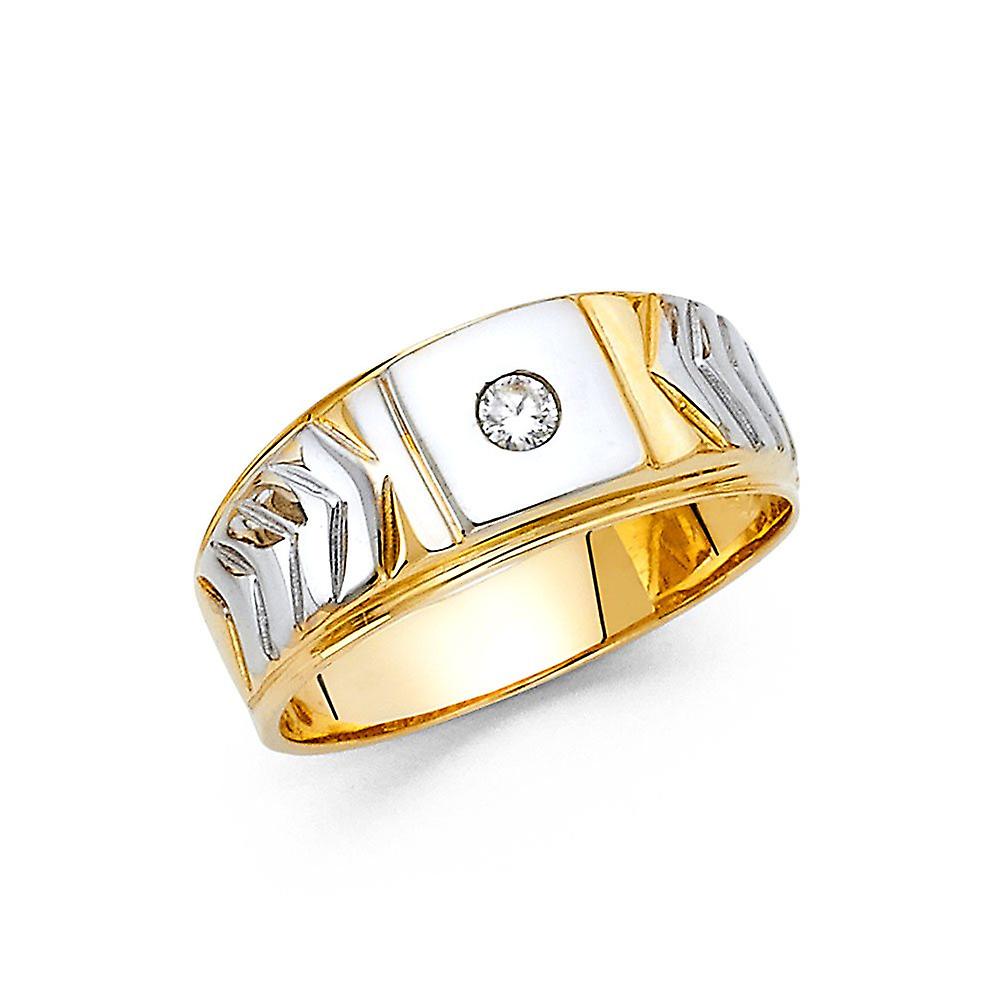 14k Yellow Gold and White Gold Cubic Zirconia Mens Ring Size 10-Ring for Men - 5.8 Grams