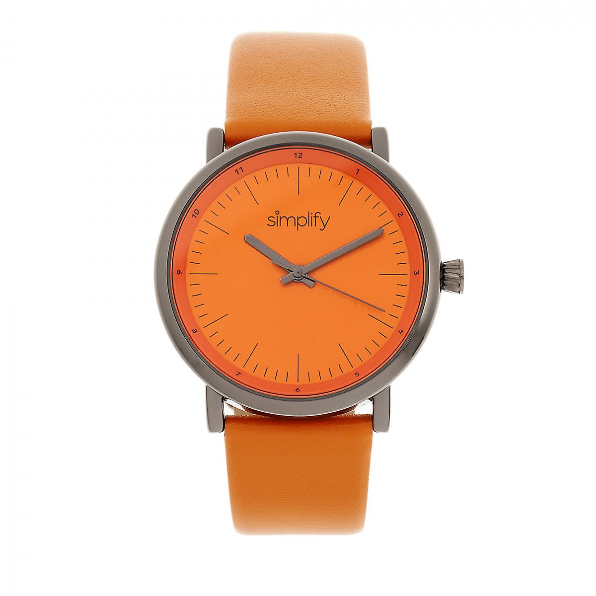 Simplify The 6200 Leather-Strap Watch - Orange