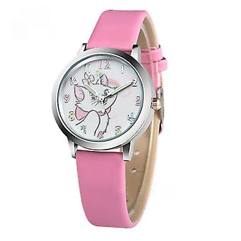 SUJI Cute Cat Cartoon Mosaic Watch Child Leather Watches Cat Pattern Watch Women Wristwatches Clock Feminino Girl Watches(Pink)