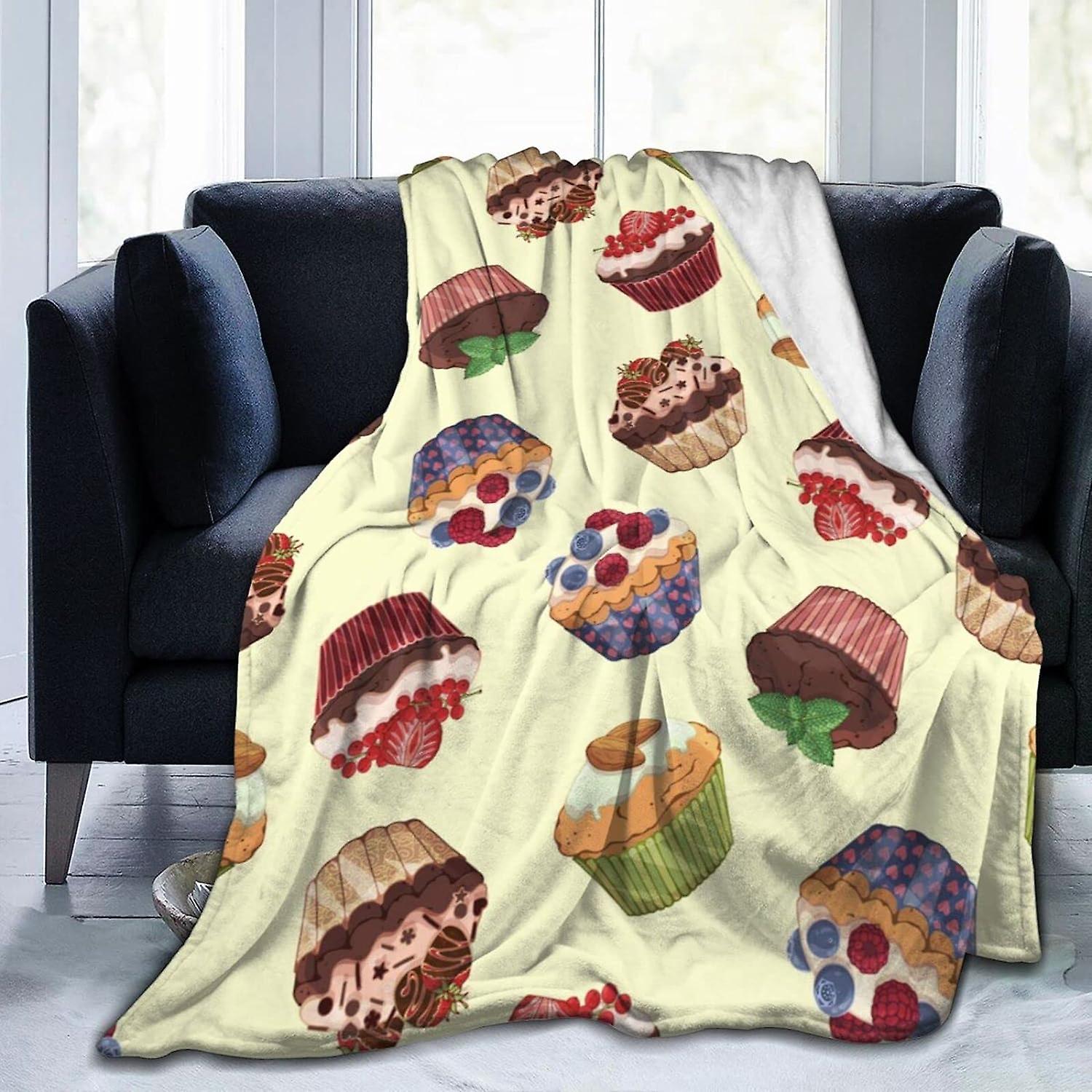 Printed Flannel Blanket, Cupcake Throw Blanket, Soft Throw, Warm Anti-Pilling Blanket for Sofa Bed Couch Throw