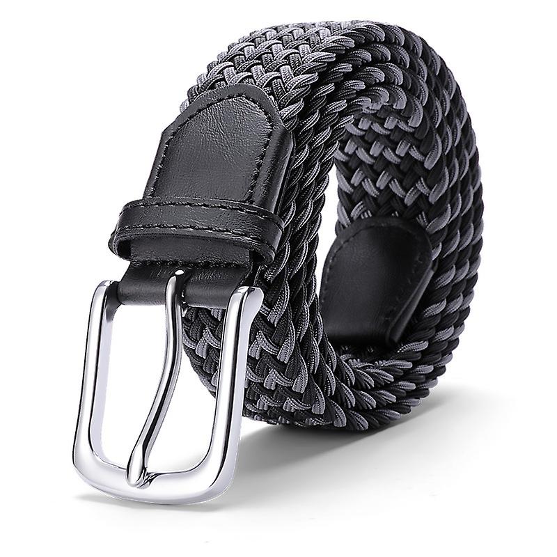 Black Grey Unisex Braided Stretch Canvas Belt