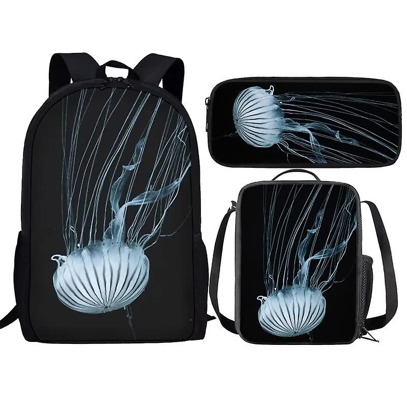 Cool Discharge Jellyfish Design Blue Student Textbook Large Capacity Backpack Messenger Bag Pencil Case With Zipper Knapsack