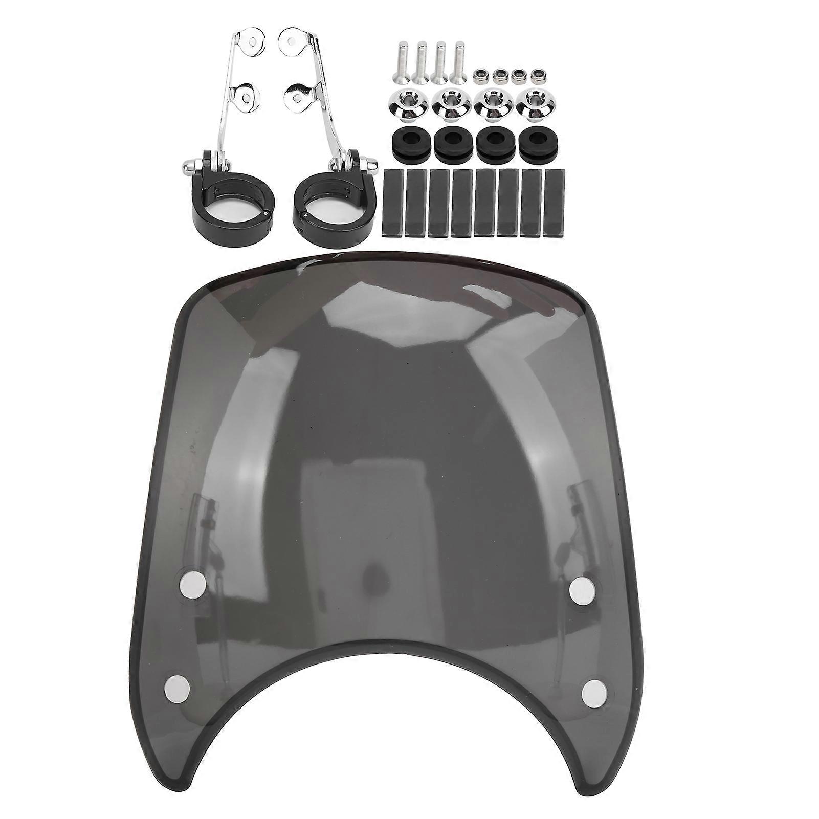 Retro Motorcycle Windshield Headlamp Fairing 180 Adjustable for 1.5~1.6in Front Fork Universal Gray E2U511