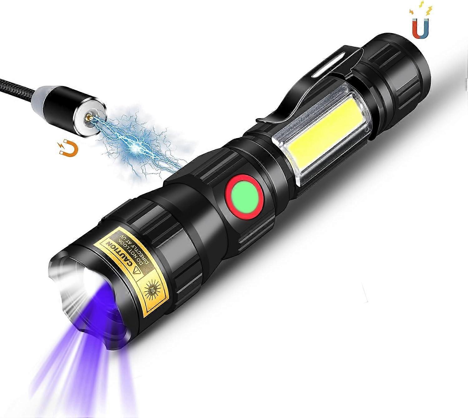UV 365nm Flashlight USB Rechargeable Wood's Lamp LED Ultraviolet Blacklight High Lumens Work Light w