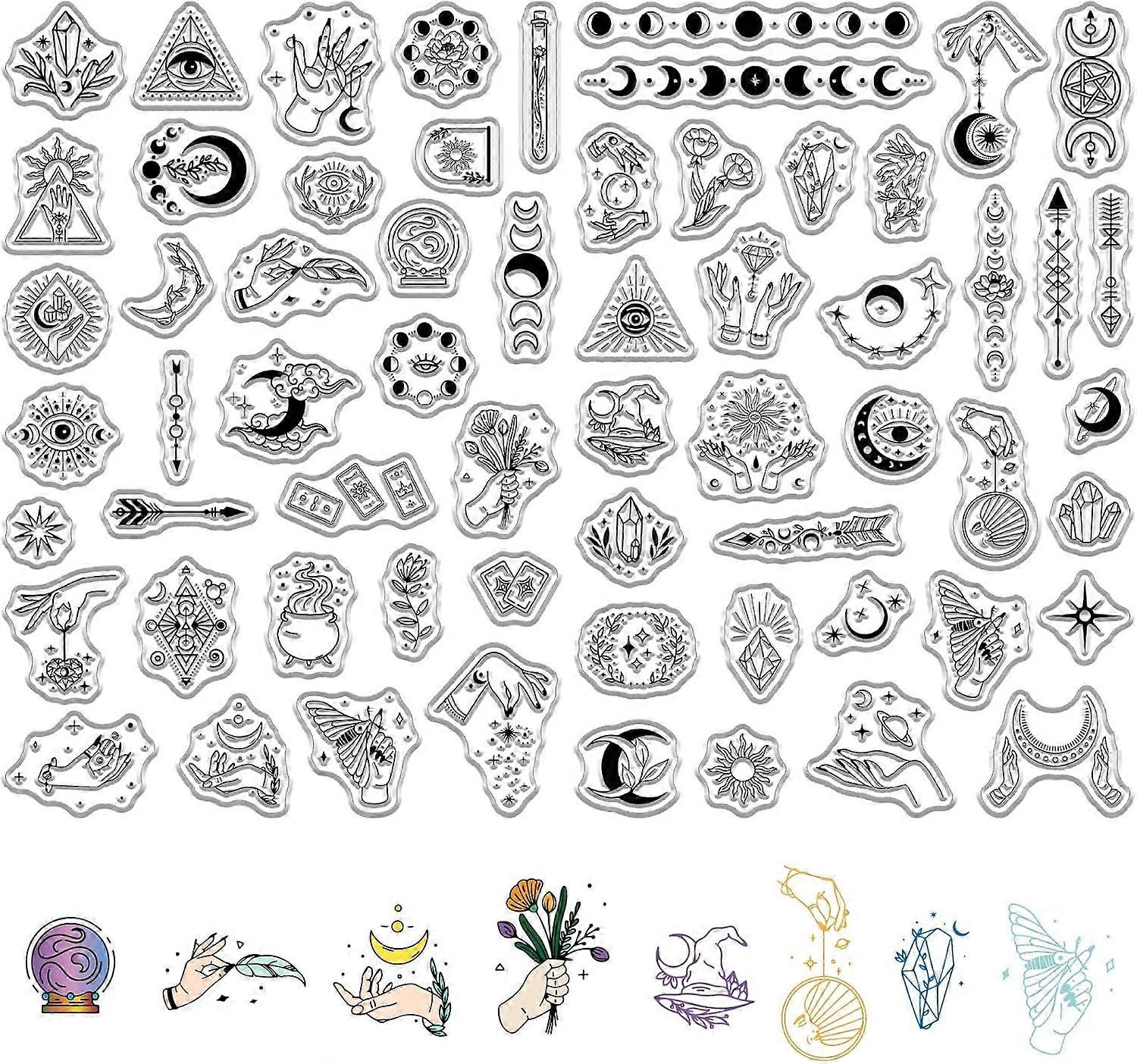 2 Styles Silicone Stamps Magic Clear Stamp Sun Moon Phase Witch's Hand Transparent Rubber Reusable Background Postmark Stamps Seal for Journaling DIY