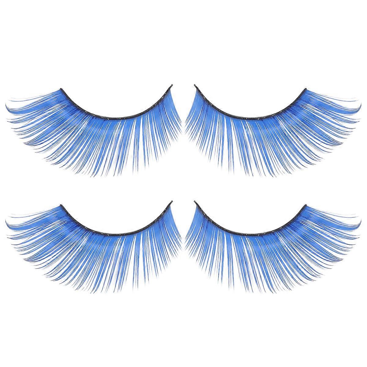 2 Pairs Halloween Blue Eyelashes False Eyelashes Exaggerated Eye Lashes
