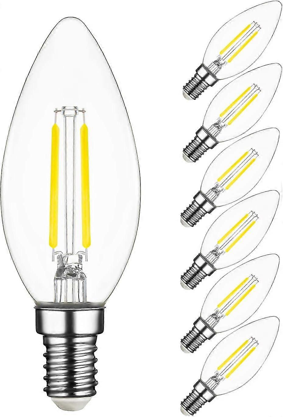 Cisea 2W E14 LED Filament Light Bulb, Cool White 2700K, 20W Incandescent Equivalent, E14 LED C35 Candle Lamp, Non-Dimmable, 320lm, Pack of 6