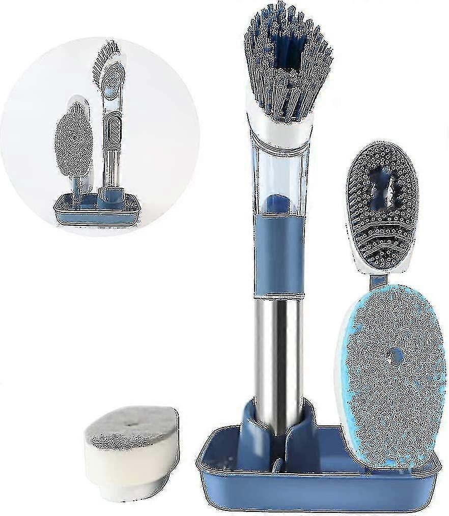 Soap Dispensing Dish Brush Set, Dish Brush Set With Holder Compatible With Kitchen, Replac