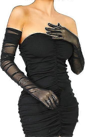 Kadın Şeffaf Eldiven Örgü Tül Eldiven Opera Kostüm Eldiven