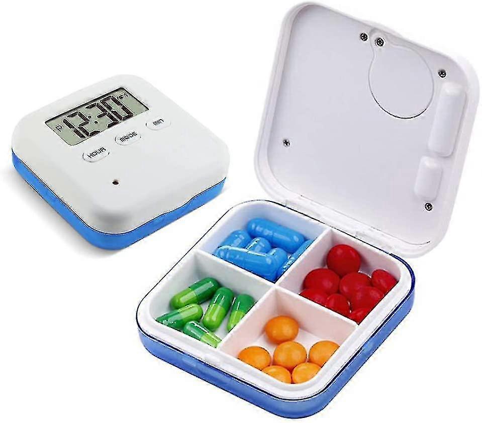 Pill Box, 4 Compartment Intelligent Sealed Alarm Pill Box, Mini Portable Gift