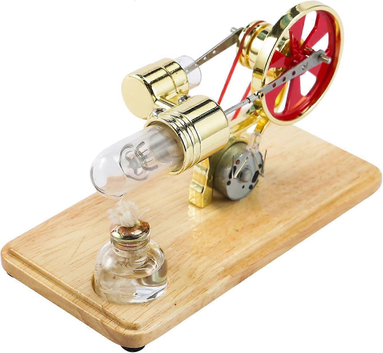 Stirling Engine Electricity Generator Hot Air Motor Physical Generator Model with LED Light Steering Wheel Design Dinertie Science Experiment Wooden B