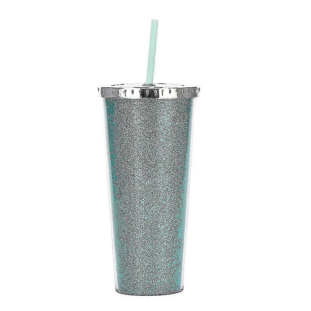 700ml Reusable Cold Water Cup Plastic Cup Double-layer Shiny Drink Cup With Lid And Straw