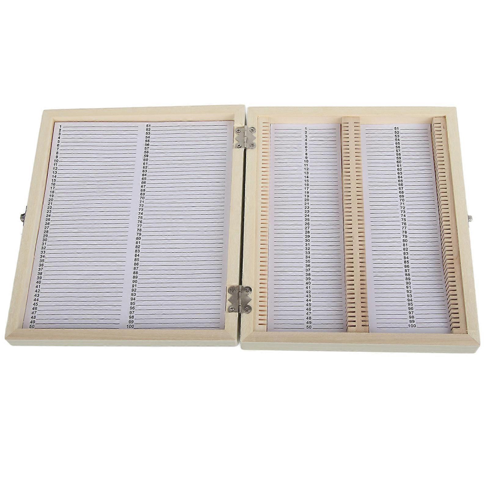 100PCS Biology Glass Prepared Microscope Slides Specimens Wooden Slide Storage Box Case