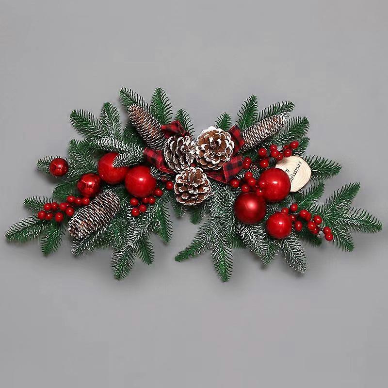 Pre-illuminated artificial Christmas wreath, green, spruce, white light, pine cone, Berry cluster, Christmas series, 45 cm