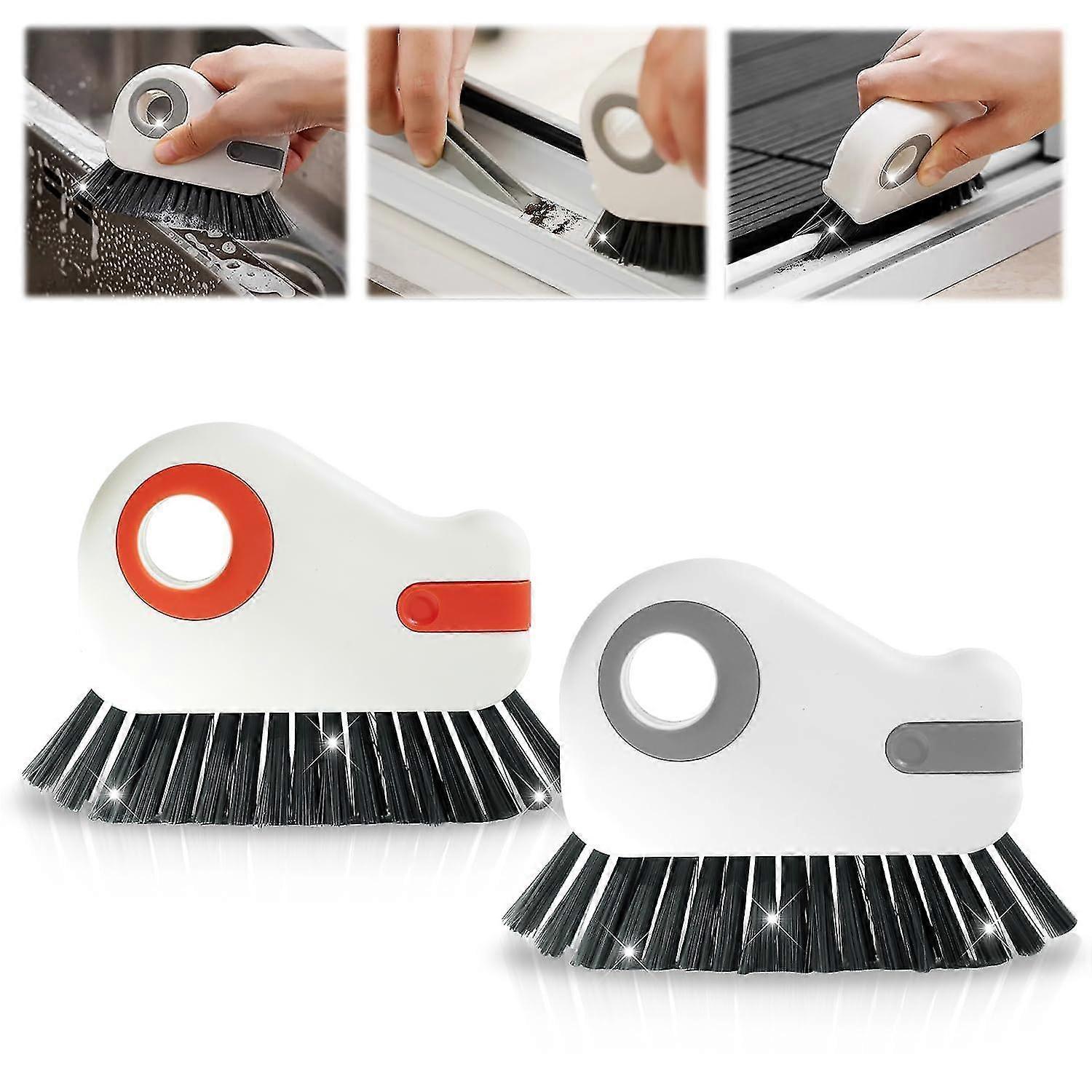 2-in-1 Groove Cleaning Brush, Multifunctional Window Grout Cleaning Brush with Hard Bristles and Hidden Scraper, Grout Cleaner