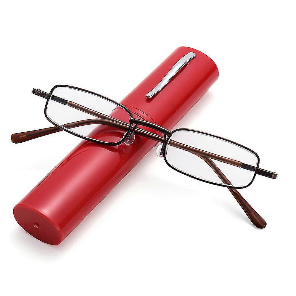 Portable Reading Glasses Ultralight Compact Hyperopia Glasses Metal Presbyopia -3 red