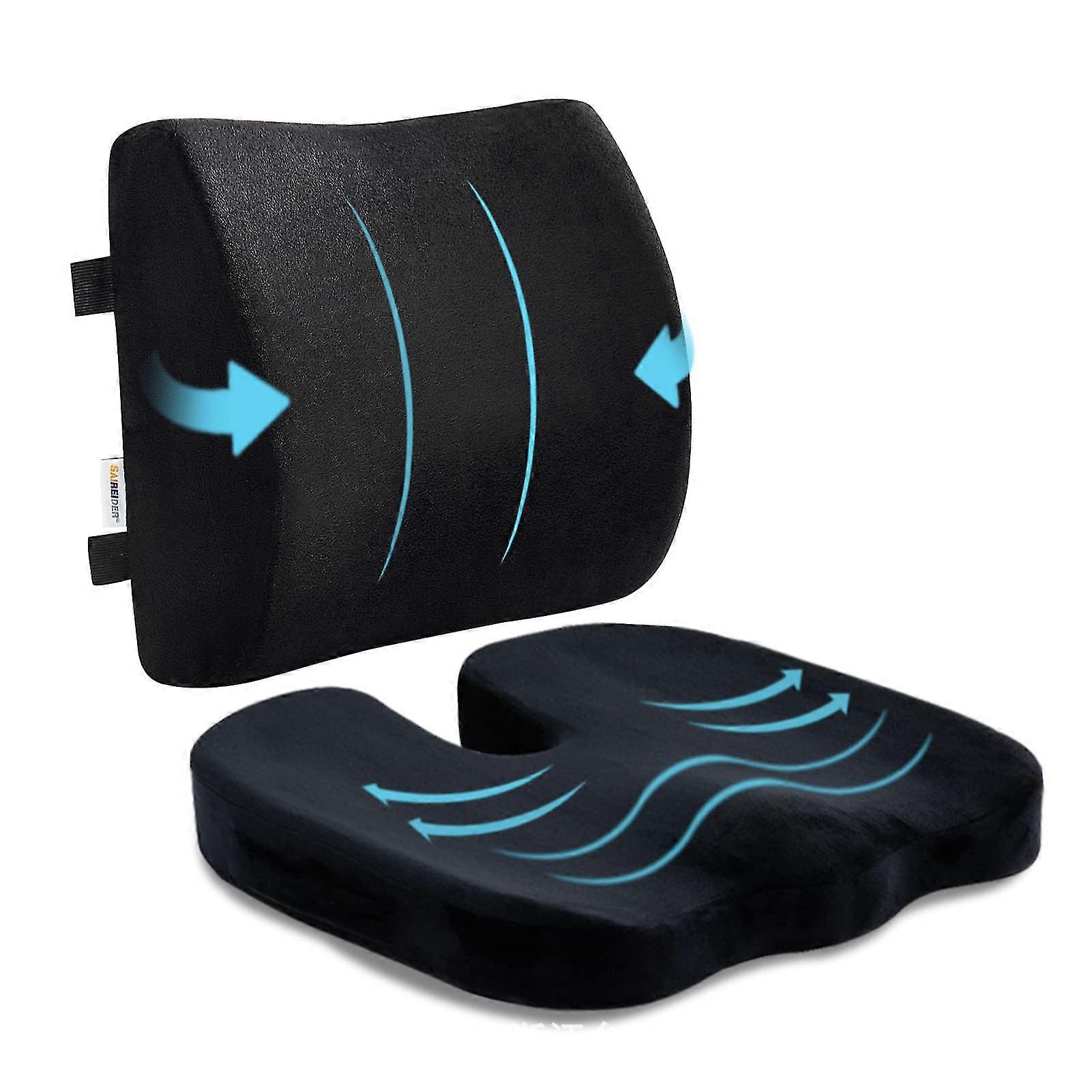 Orthopedic Seat Cushion And Back & Lumbar Support Cushions Pillow For Office Chair Memory Foam Car Seat