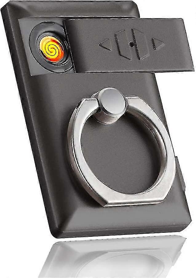 Usb Lighter Rechargeable Electric Flameless Lighter Phone Ring Buckle Bracket 2 In 1black-sfygv