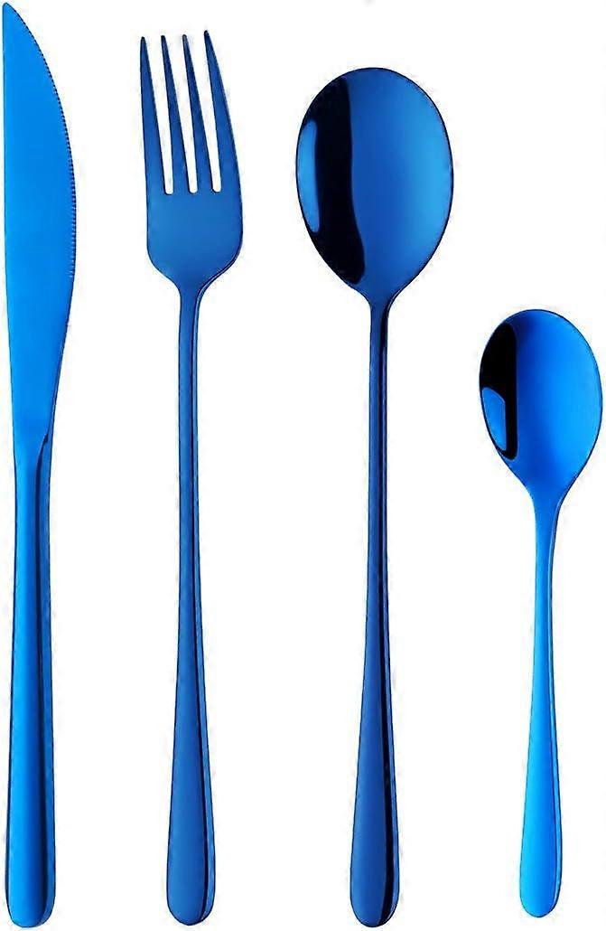 Flatware Set,Stainless Steel Tableware Dinner Knife,Fork,Spoon,Tea Spoon Cutlery  (Blue, 4Pieces)
