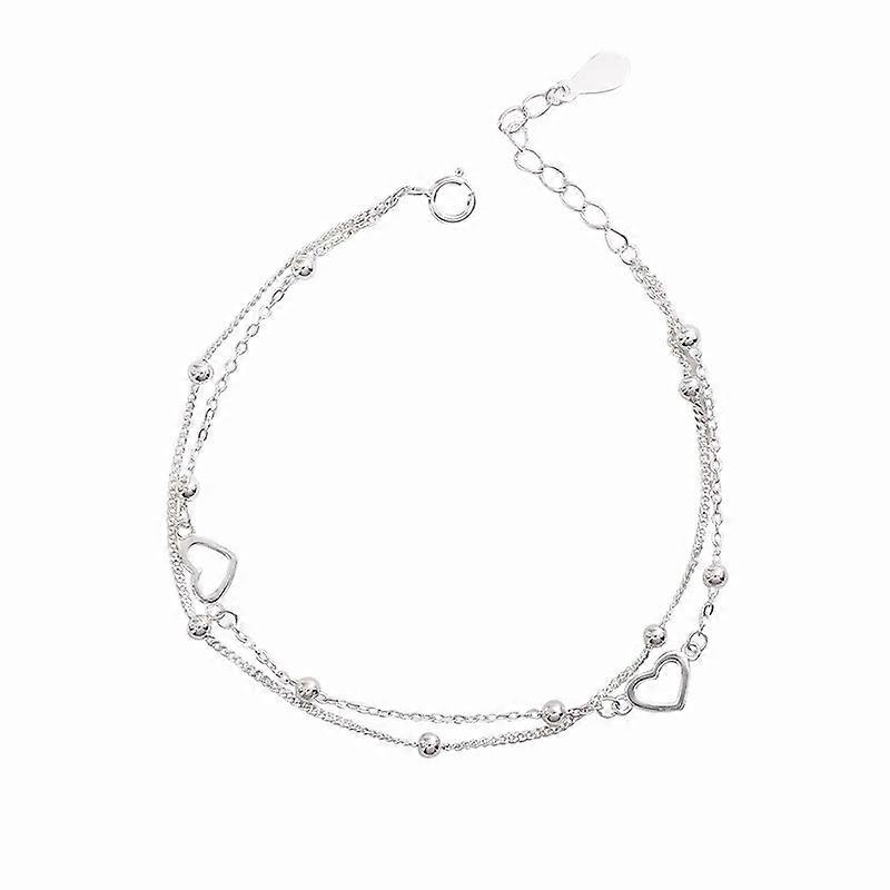 Heart Charm Bracelets For Women Silver Color On Hand Double Layers Bracelets S925 Sterling