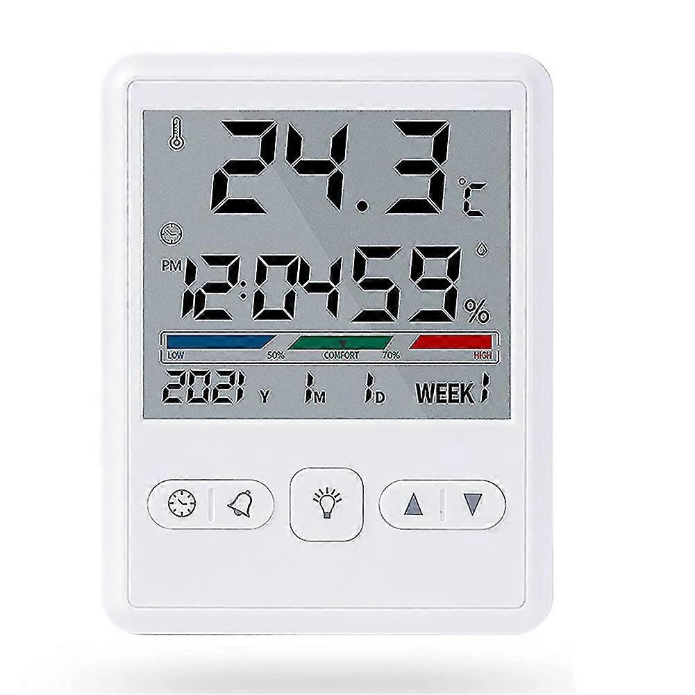 Hygrometer Indoor Thermometer With Clock, Desktop Digital Thermometer With Temperature And Humidity