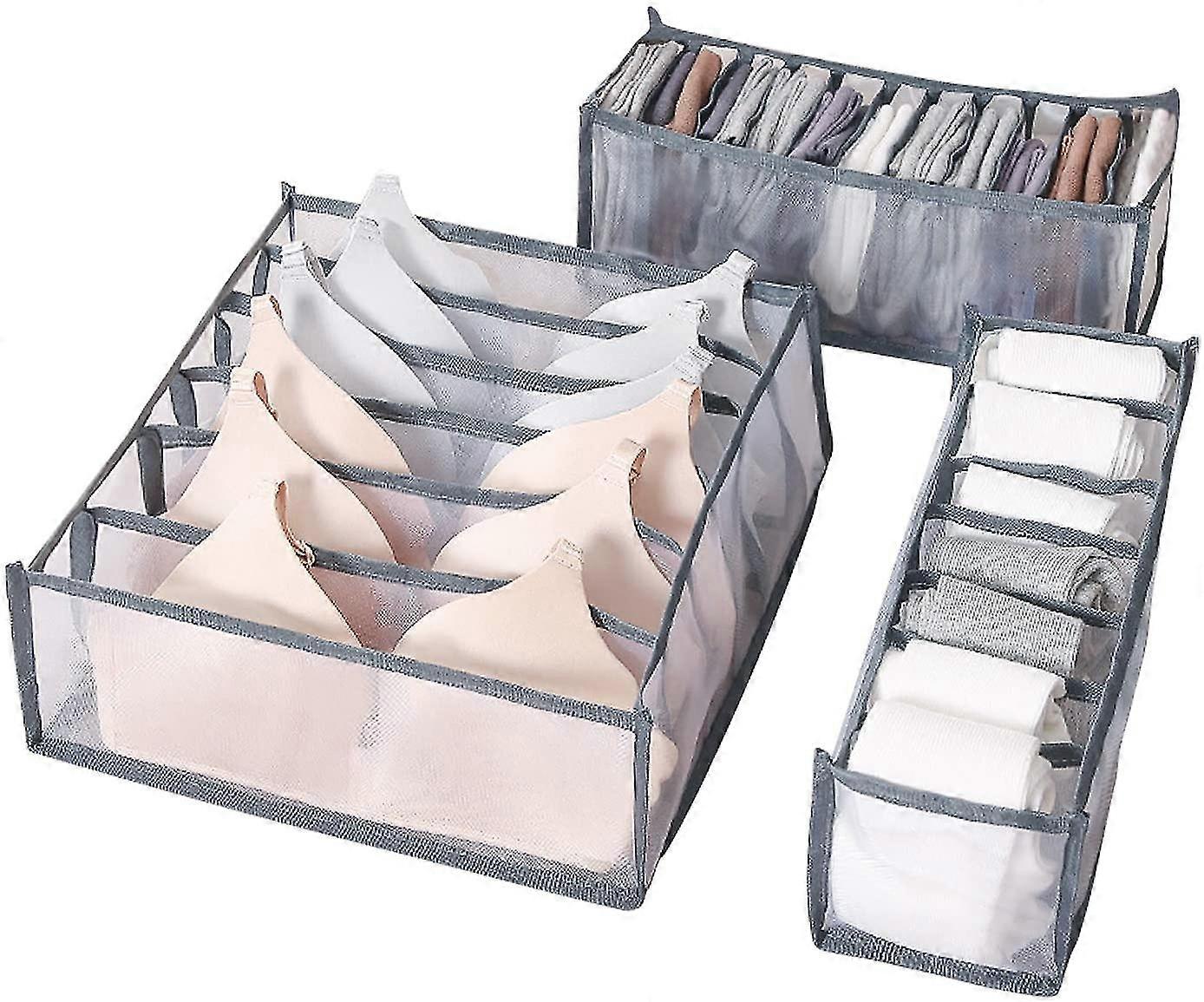 Underwear Drawer Organizer, 3 Pack Storage Box Drawers Dividers