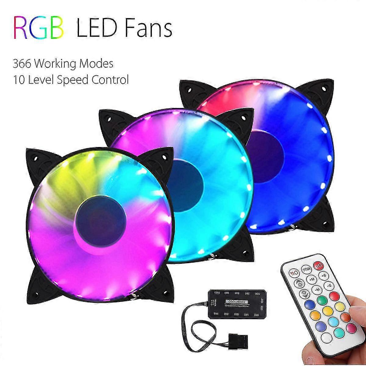 3-pack Rgb Led Quiet Computer Case Pc Cooling Fan 120mm With Remote Control