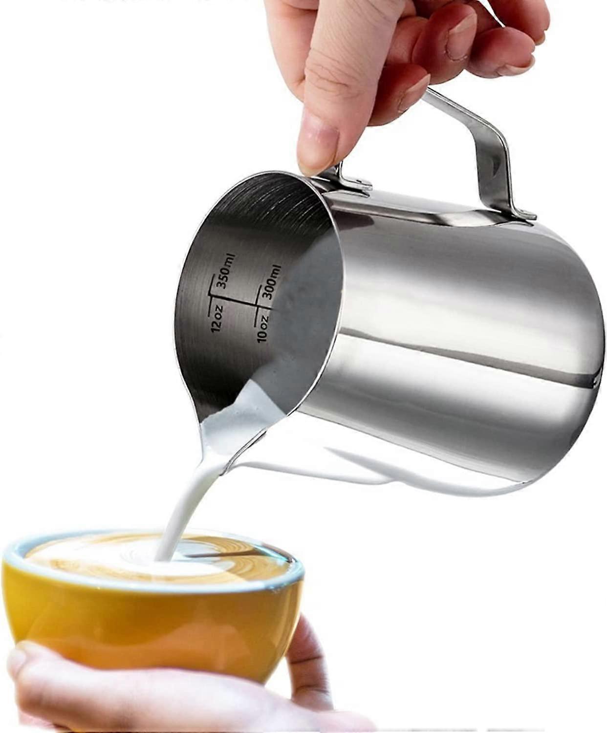 Pot à lait, 350ml/12 fl.oz 304 Tasse à lait en acier inoxydable Pichet à mousse de lait Pichet à lait pour faire du café latte Art, Cappuccino