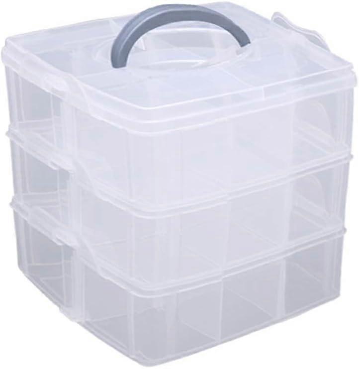 Transparent 3 Tier Stackable Plastic Storage Box, Sorting Box With Handle, Maximum 18 Compartments
