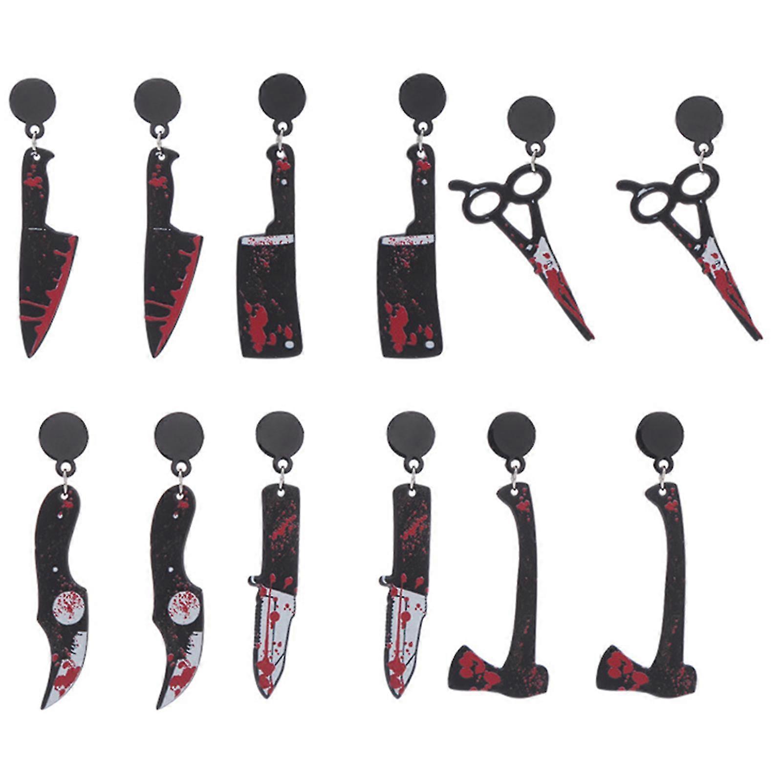 Black Acrylic Simulation Knife Axe Kitchen Knife Scissors Exaggerated Ear Hook
