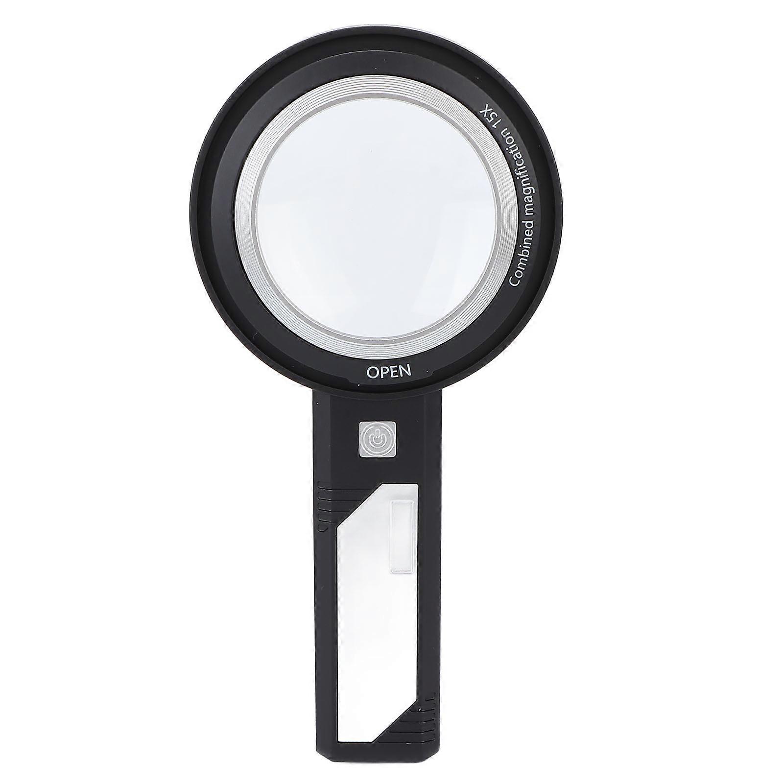 Handheld Magnifying Glass 6X/15X Reading Illuminated Lighted Magnifier with 6 LED Lights for Seniors Reading