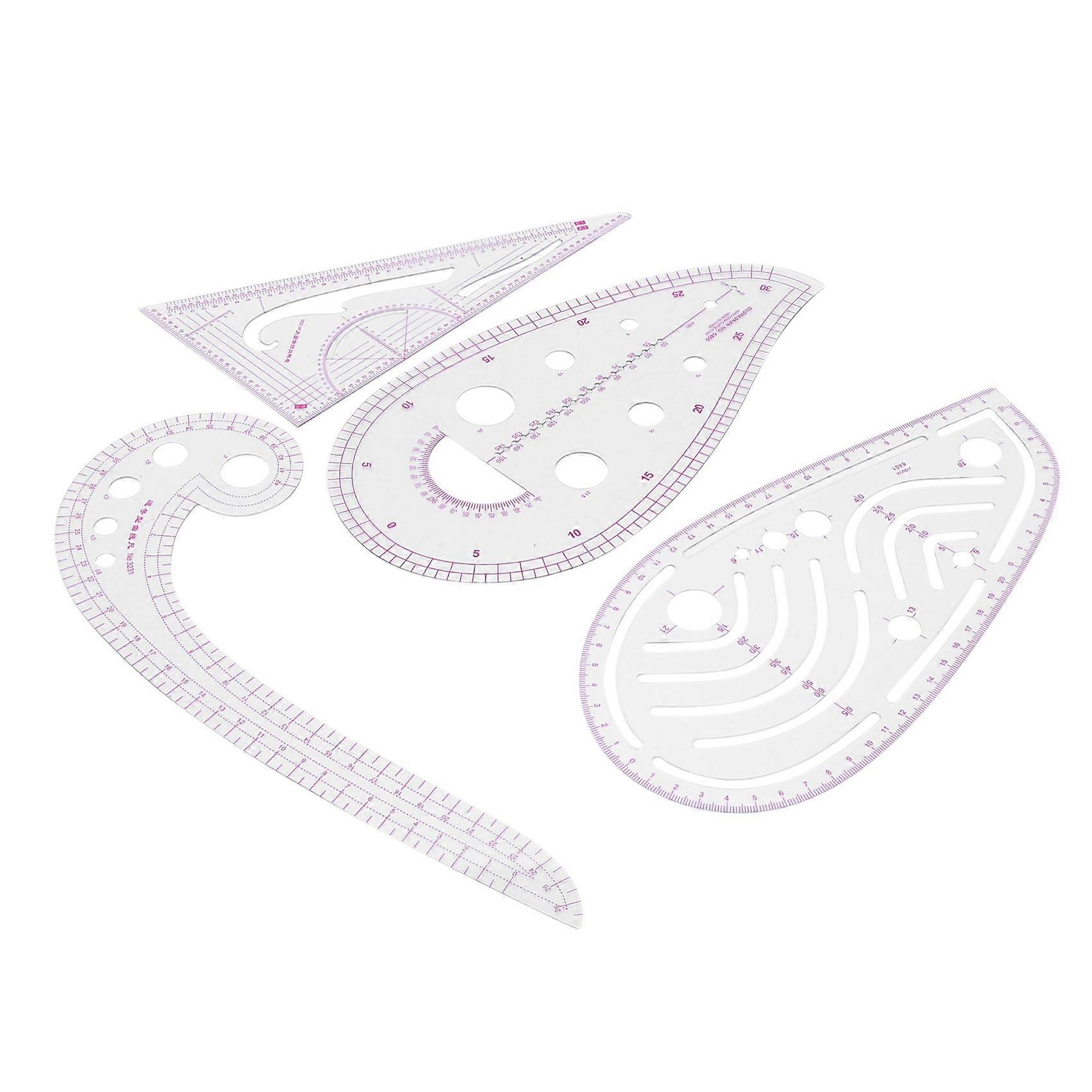 Sewing Ruler Set (4 Pcs) - Metric Ruler Set French Curve Pattern Grading Ruler Dressmaking Drawing