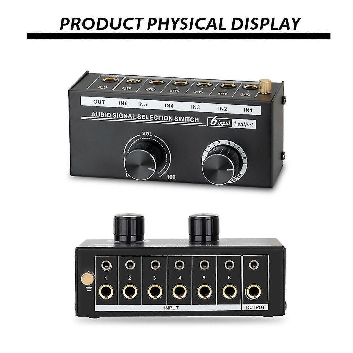 Audio Switcher -6-way 3.5/6.35mm Stereo Audio Switch - Signal Source Switcher Selector Splitter Box With Line Controller
