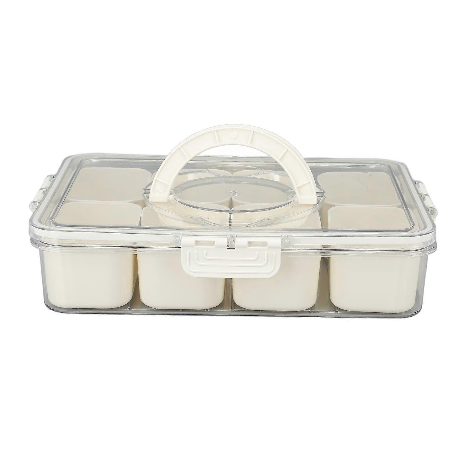 Divided Serving Tray 8 Compartments Multifunctional Airtight Plastic Spice Seasoning Platter with Lid and Handle for Home Picnic
