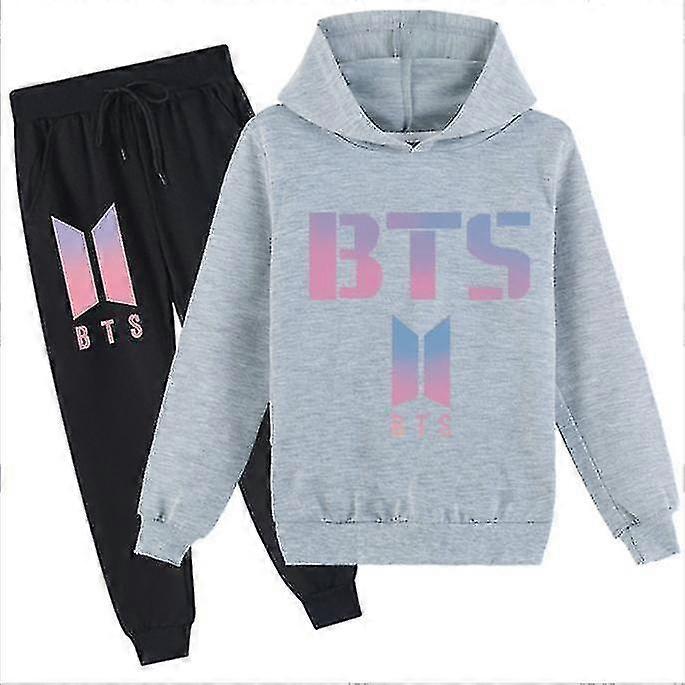 Bts Middle And Big Children Cartoon Printing Casual Hoodie Sweater + Trousers Suit-2-9