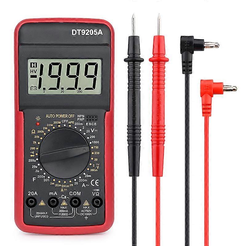 DT9205A DMM Professional Multimeter Digital hFE AC DC Voltage Current 1000V 20A Capacitance Resistance Continuity Diode Tester